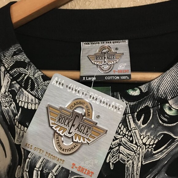 Skull Skeleton All Over Print Black T-Shirt XL Death Fear - Picture 2 of 5